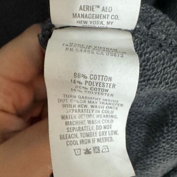 Aerie Down to Earth Gray Cotton Ribbed Quarter Zip Pullover Sweatshirt S - Picture 6 of 7